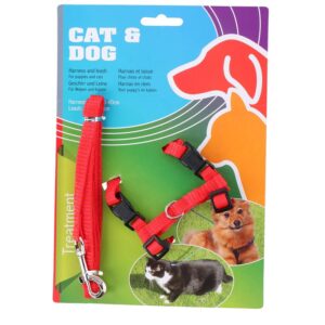 Uprząż nylonowa / szelki 30-40 cm dla psa lub kota + smycz 120 cm (czerwony)